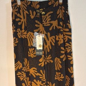 Truth Black and Orange Leaf Pattern Trousers